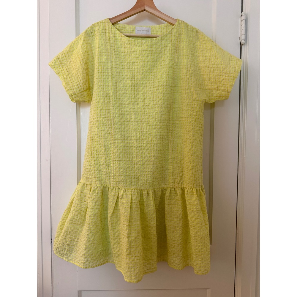Corey Lynn Calter Yellow Mariah Textured Seersucker Drop Waist Mini‎ Dress Small